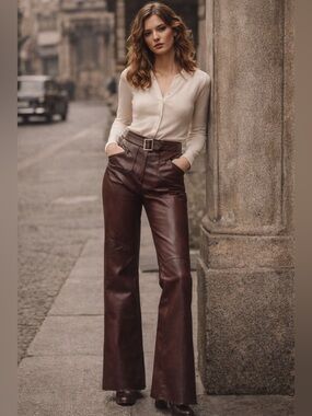 Vintage 80’s Brown Nappa Leather Pants 8 | Made in Canada | Raw Hem